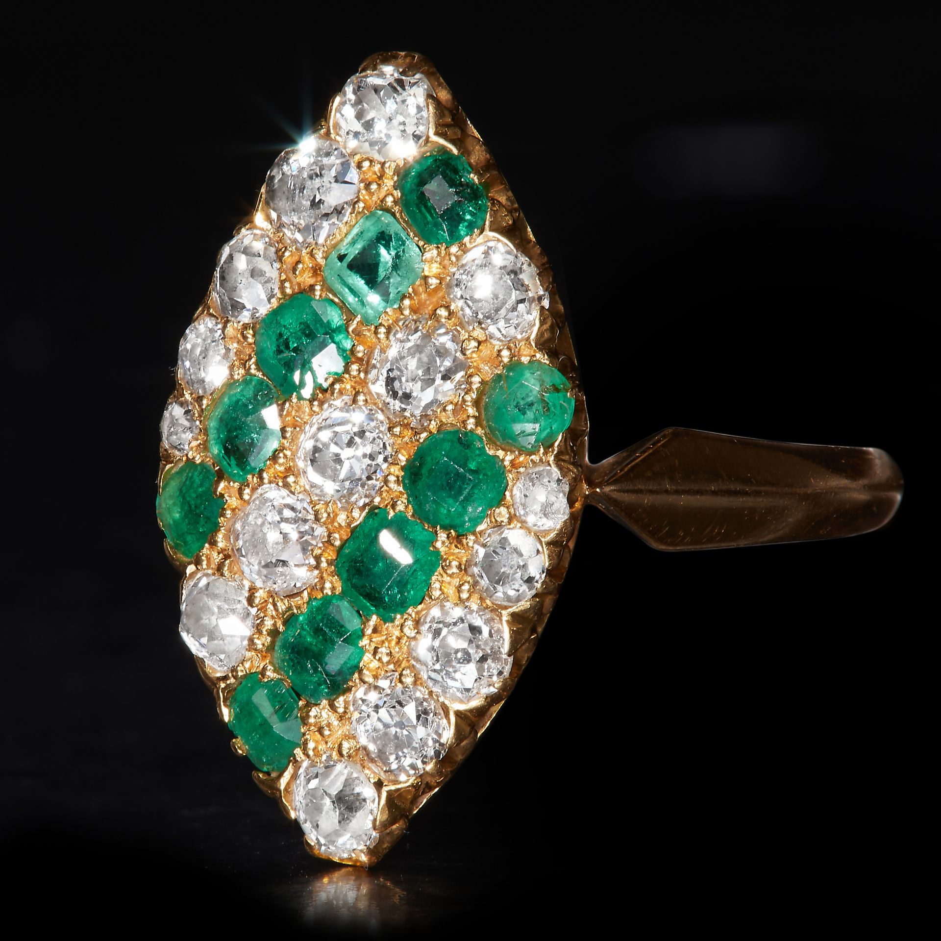 EMERALD AND DIAMOND MARQUISE SHAPE RING