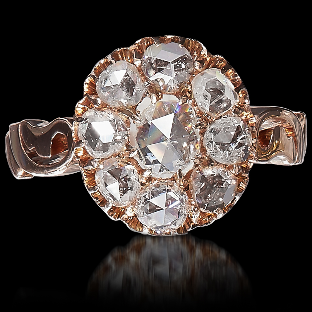 FINE GEORGIAN DIAMOND CLUSTER RING