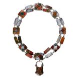 19TH CENTURY ANTIQUE SCOTTISH SILVER AND AGATE STONE NECKLACE