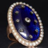 IMPRESSIVE LARGE DIAMOND AND PEARL GOLD RING