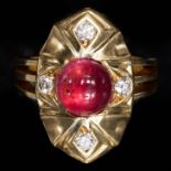 18 CT GOLD GARNET AND DIAMOND RING