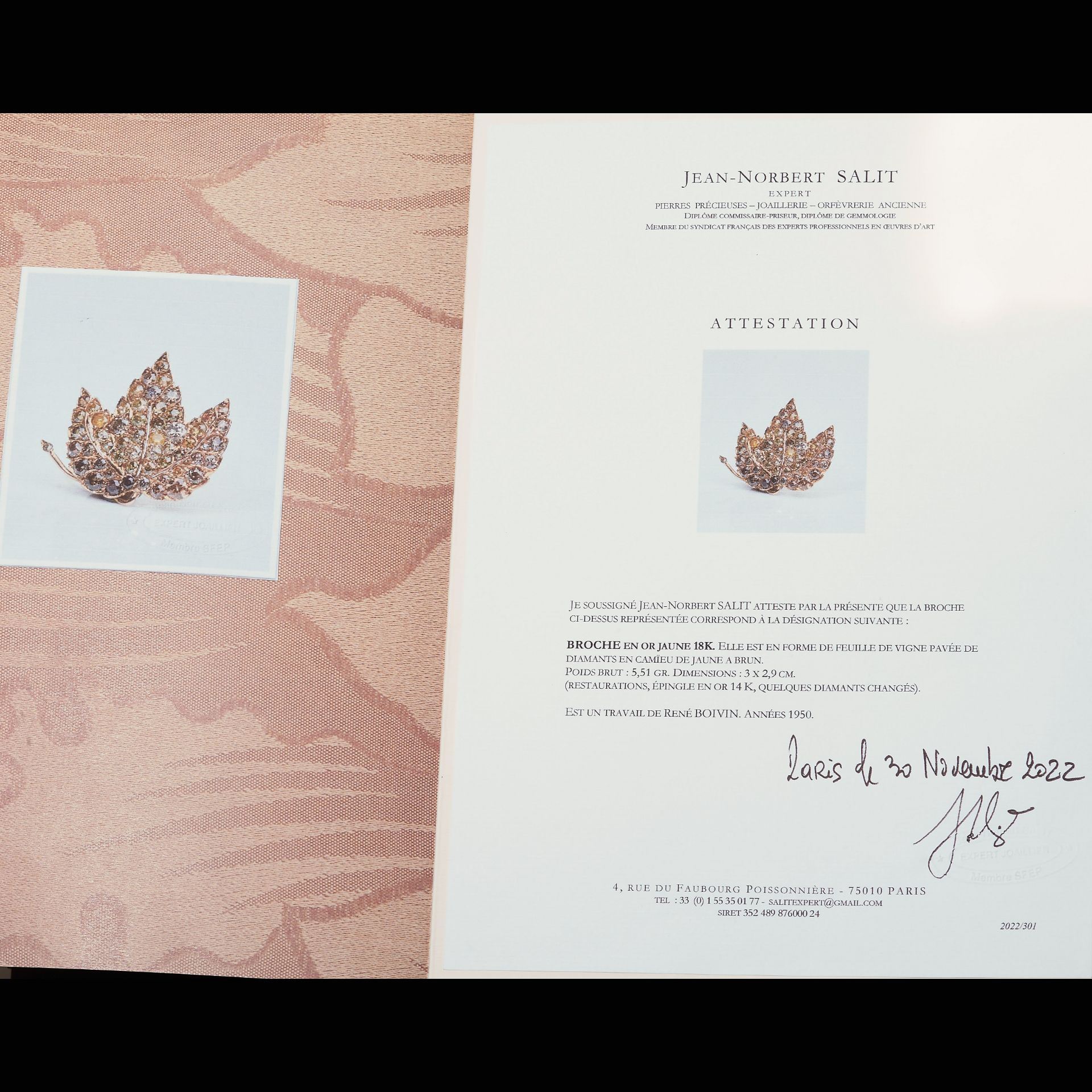 RENE BOIVIN, IMPORTANT COLORED DIAMOND LEAF BROOCH/PENDANT - Image 2 of 2