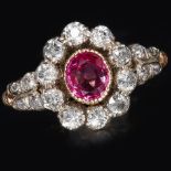 ANTIQUE PINK SAPPHIRE AND DIAMOND CLUSTER RING