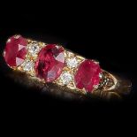 EDWARDIAN RUBY AND DIAMOND 7-STONE RING