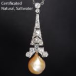 IMPRESSIVE NATURAL SALT WATER PEARL AND DIAMOND PENDENT