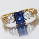 SAPPHIRE AND DIAMOND THREE STONE RING