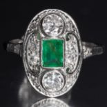 ART DECO EMERALD AND DIAMOND CLUSTER RING