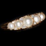LATE VICTORIAN GRADUATED PEARL AND DIAMOND RING