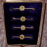 ATTRACTIVE EDWARDIAN SET OF 4 PERIDOT AND PEARL BROOCHES