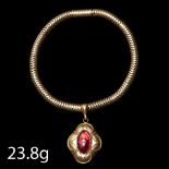 VICTORIAN GOLD BRACELET WITH GARNET LOCKET DROP