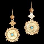 PAIR OF VICTORIAN GOLD ETRUSCAN STYLE DROP EARRINGS WITH TURQUOISE