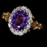 AMETHYST AND DIAMOND CLUSTER RING