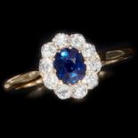 SAPPHIRE AND DIAMOND CLUSTER RING