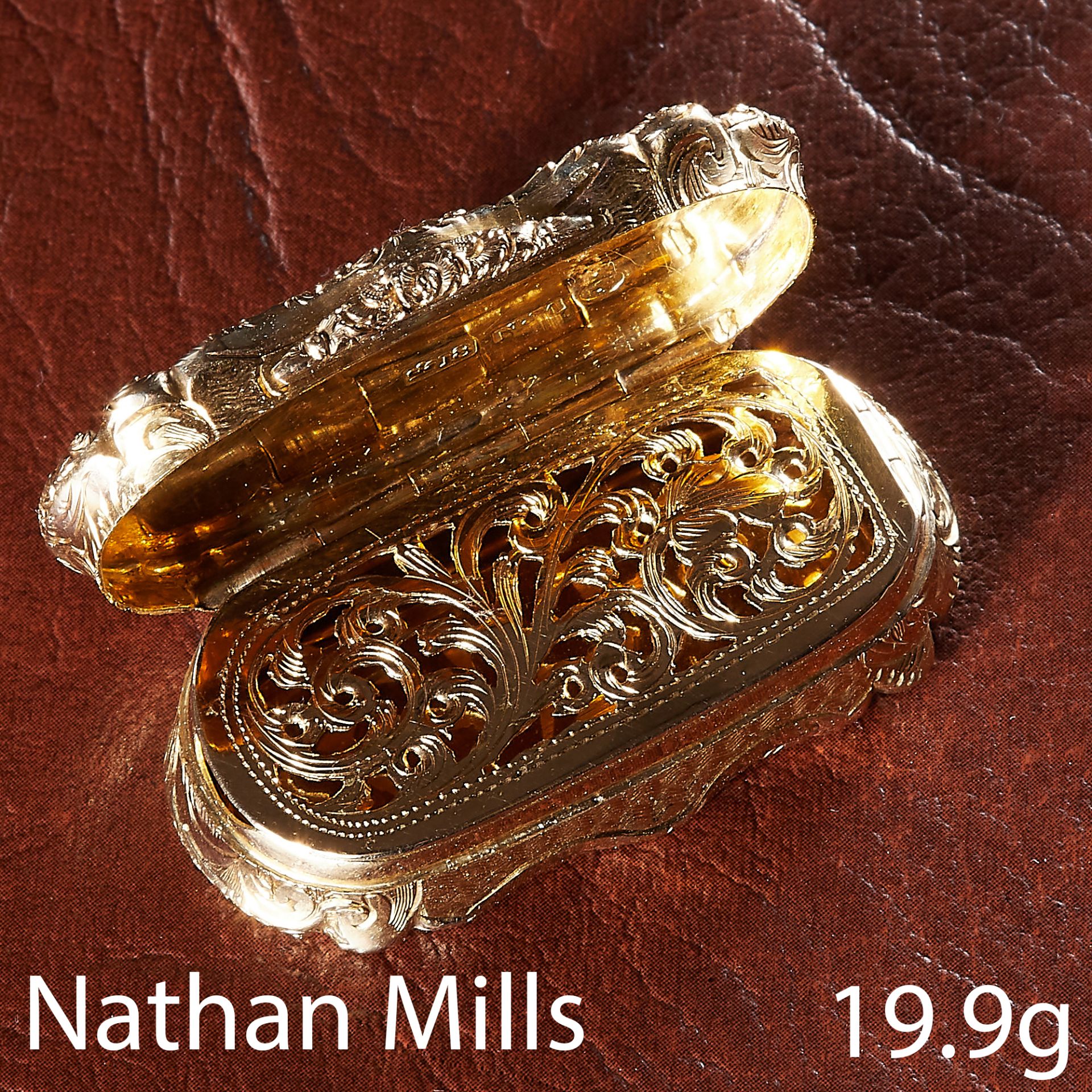 NATHANIEL MILLS, VICTORIAN 18 CT GOLD VINAIGRETTE BOX