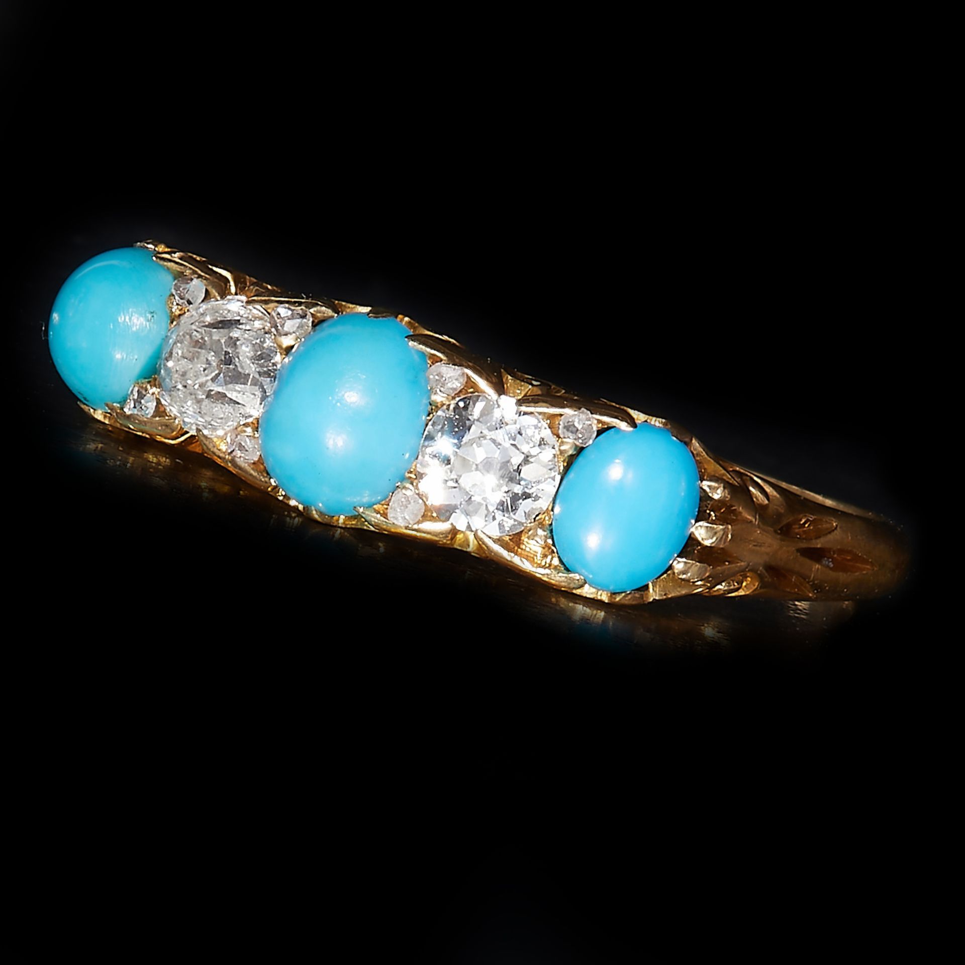 ANTIQUE TURQUOISE AND DIAMOND 5-STONE RING