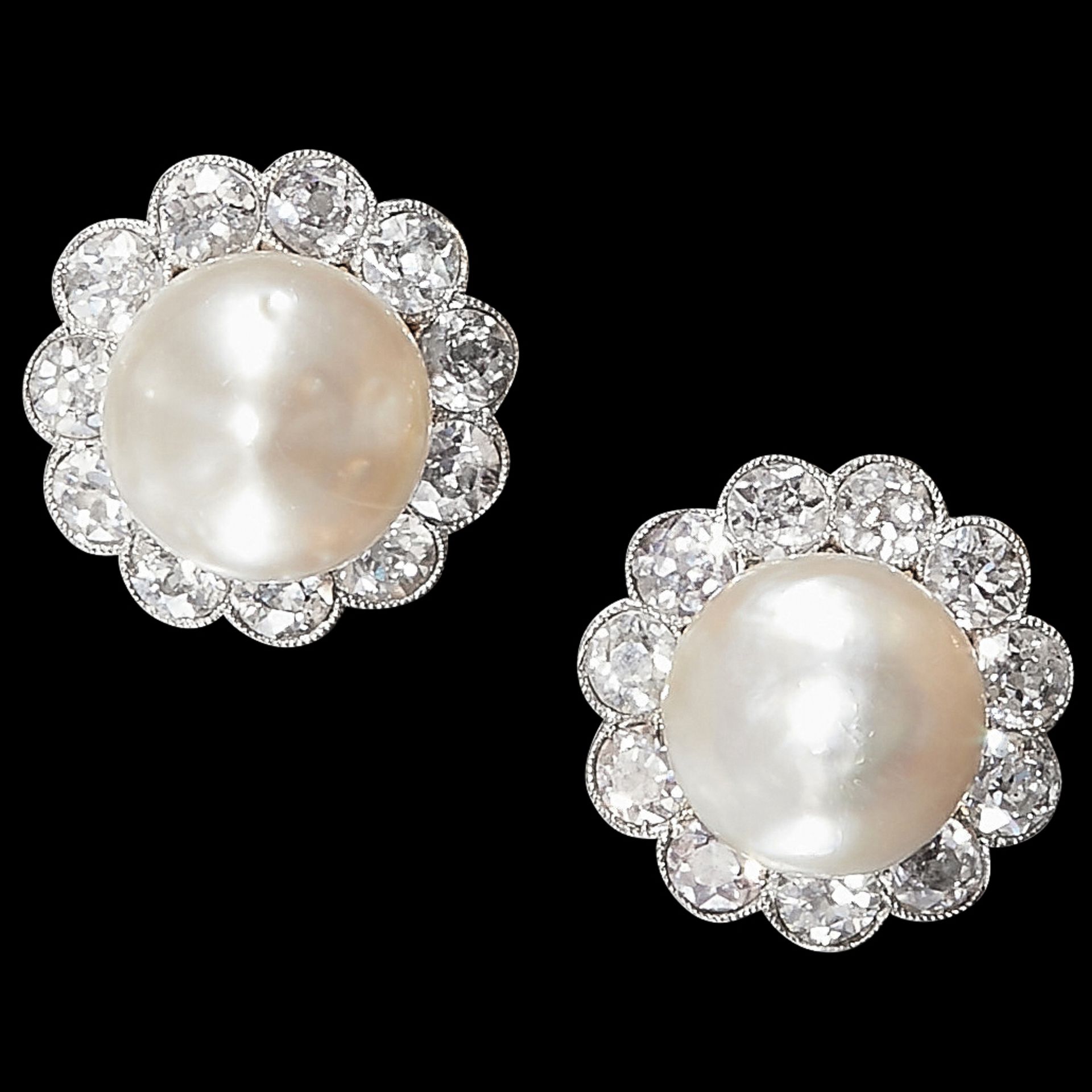 IMPRESSIVE CERTIFICATED PAIR OF NATURAL SALTWATER PEARL AND DIAMOND EARRINGS
