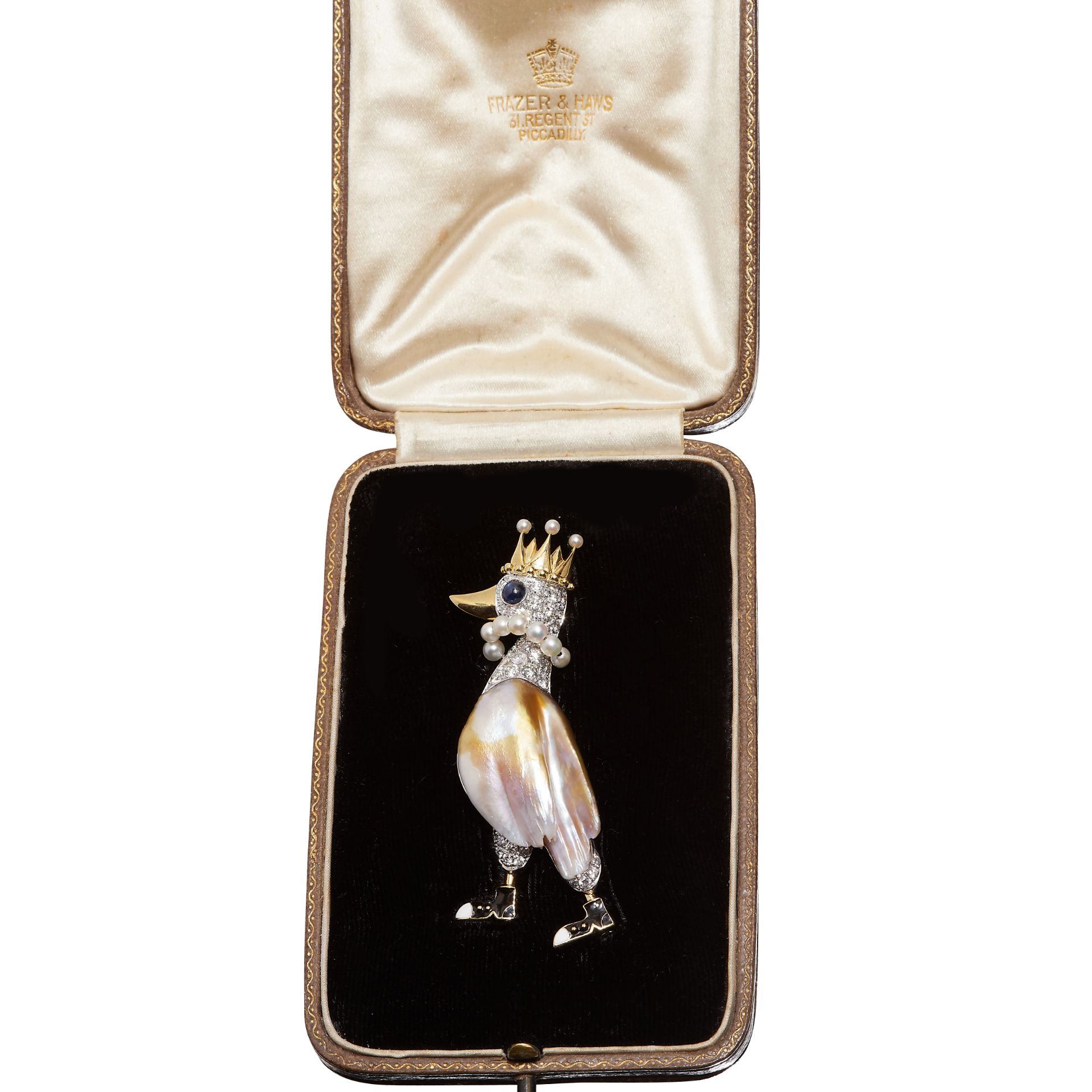 RETRO FRESH WATER PEARL, DIAMOND AND SAPPHIRE DUCK BROOCH - Image 2 of 2