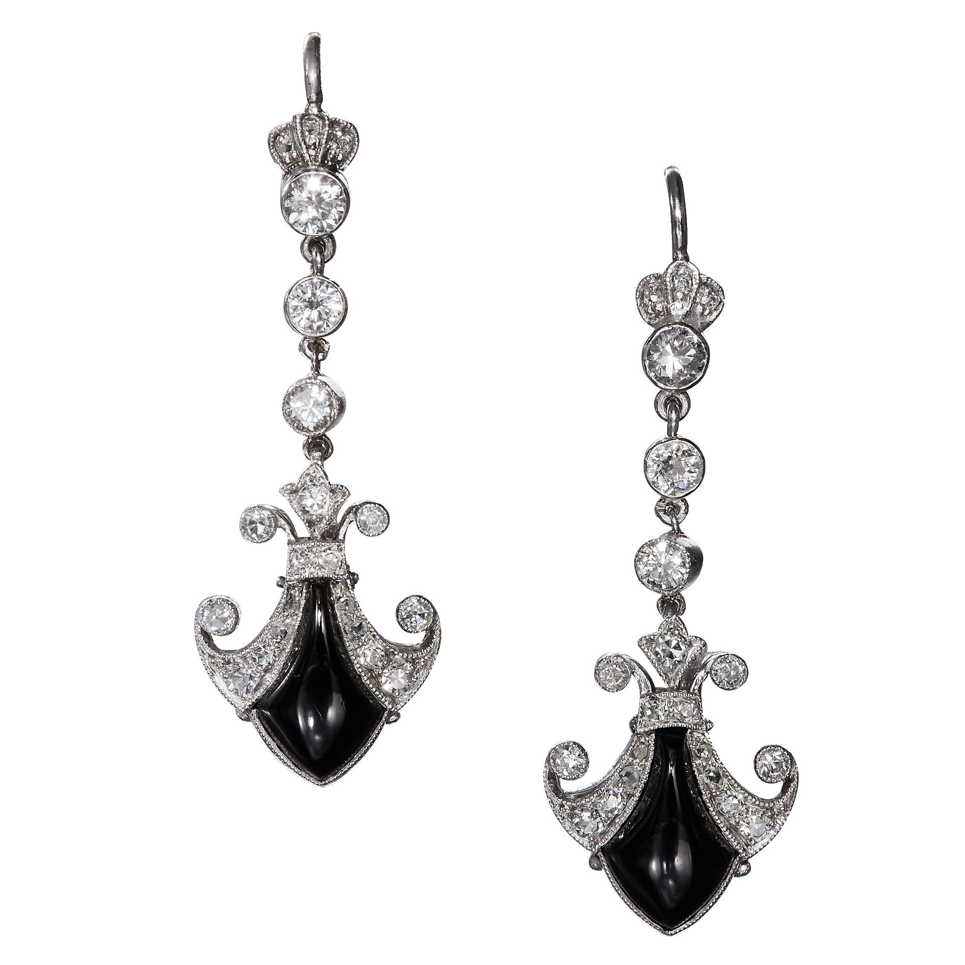 FINE PAIR OF ART-DECO DIAMOND AND ONYX DROP EARRINGS