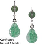 ART-DECO PAIR OF DIAMOND JADE AND ENAMEL DROP EARRINGS