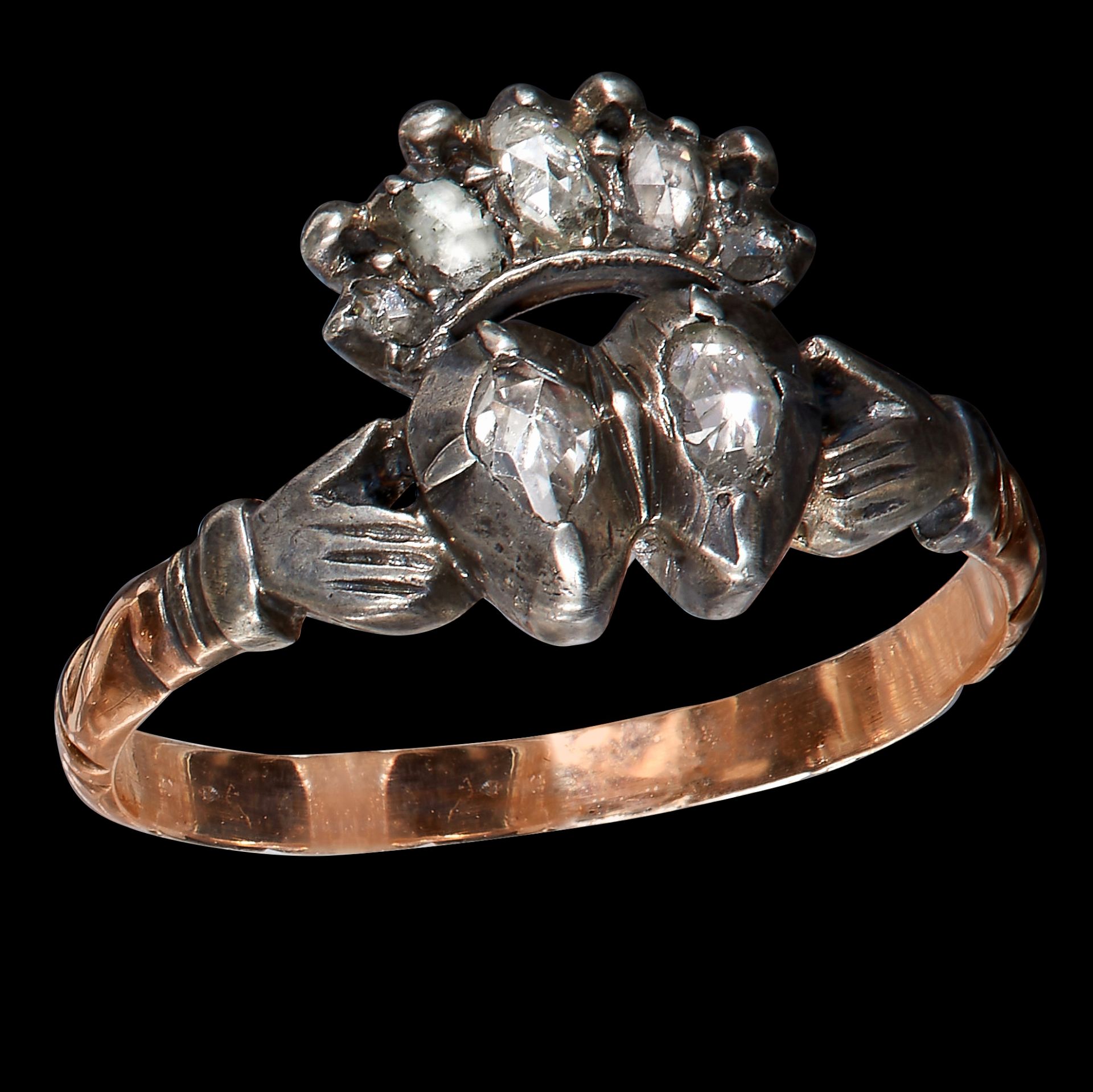 RARE GEORGIAN DIAMOND DOUBLE HEART RING