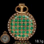 RARE VICTORIAN PEARL, ENAMEL AND DIAMOND POCKET WATCH