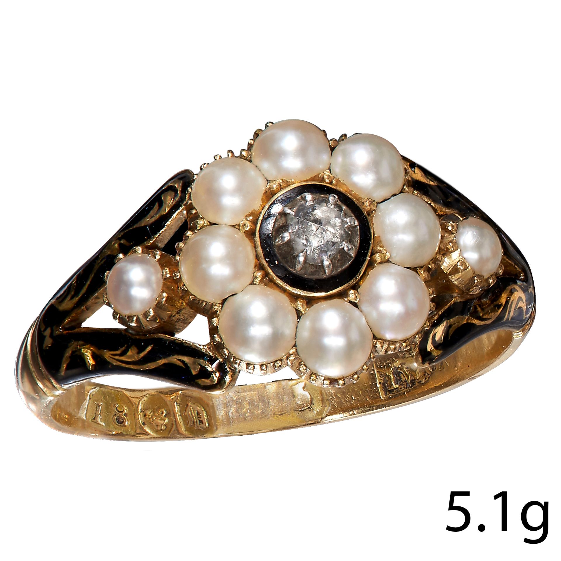 VICTORIAN PEARL AND DIAMOND MEMORI RING