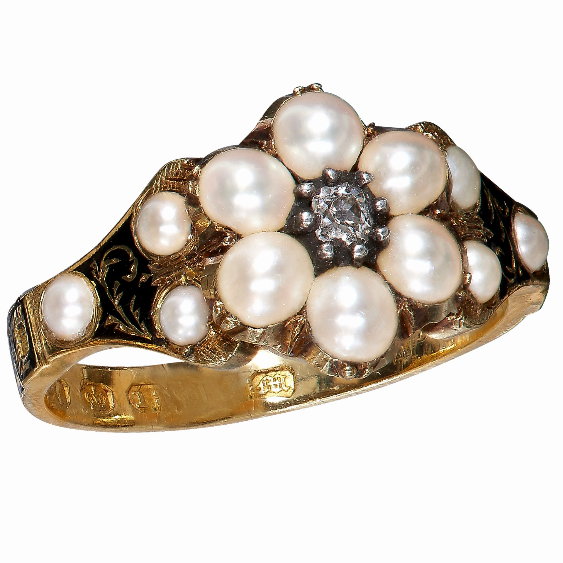 VICTORIAN PEARL ENAMEL AND DIAMOND RING