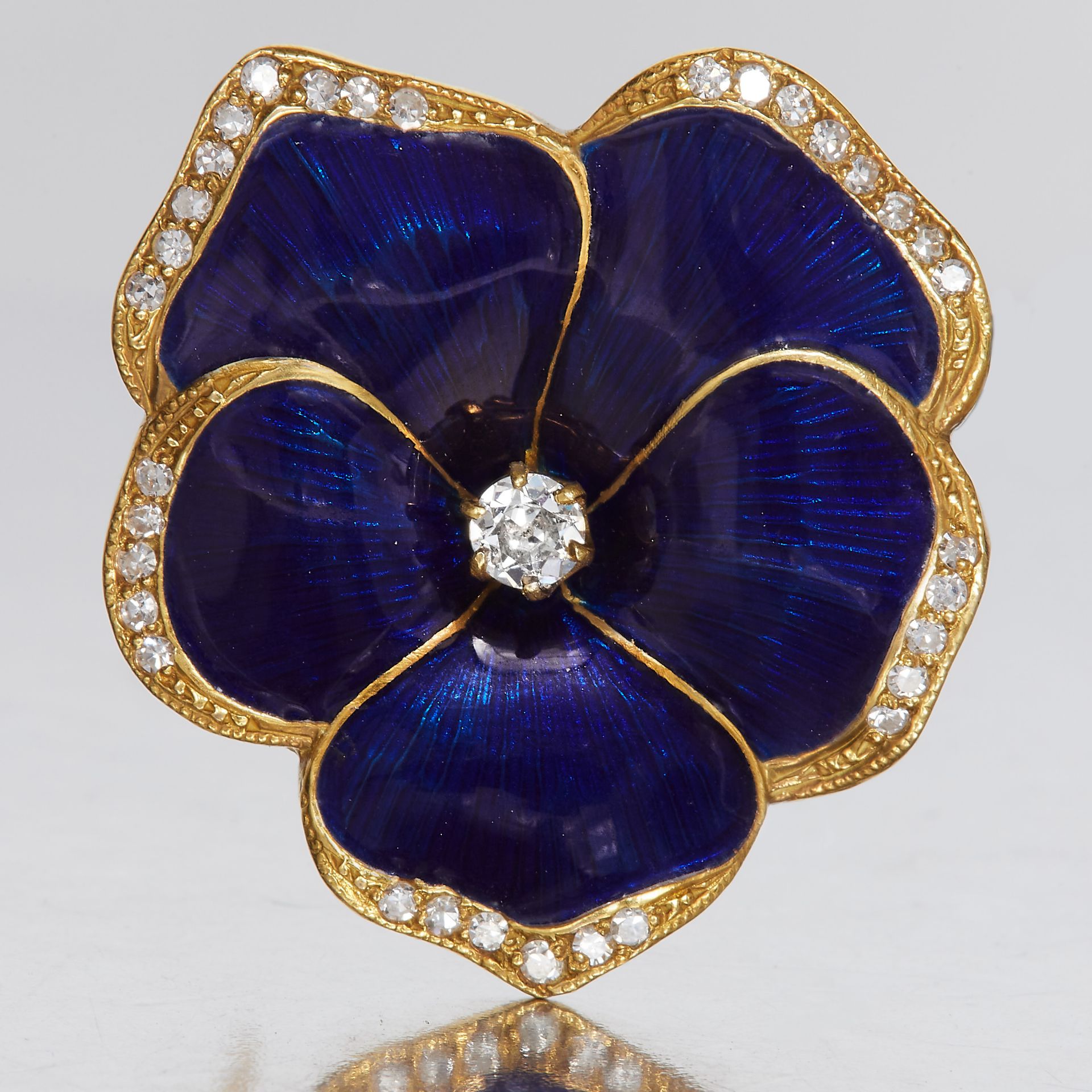 ANTIQUE ENAMEL AND DIAMOND FLORAL BROOCH