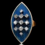 FINE ANTIQUE DIAMOND AND ENAMEL RING