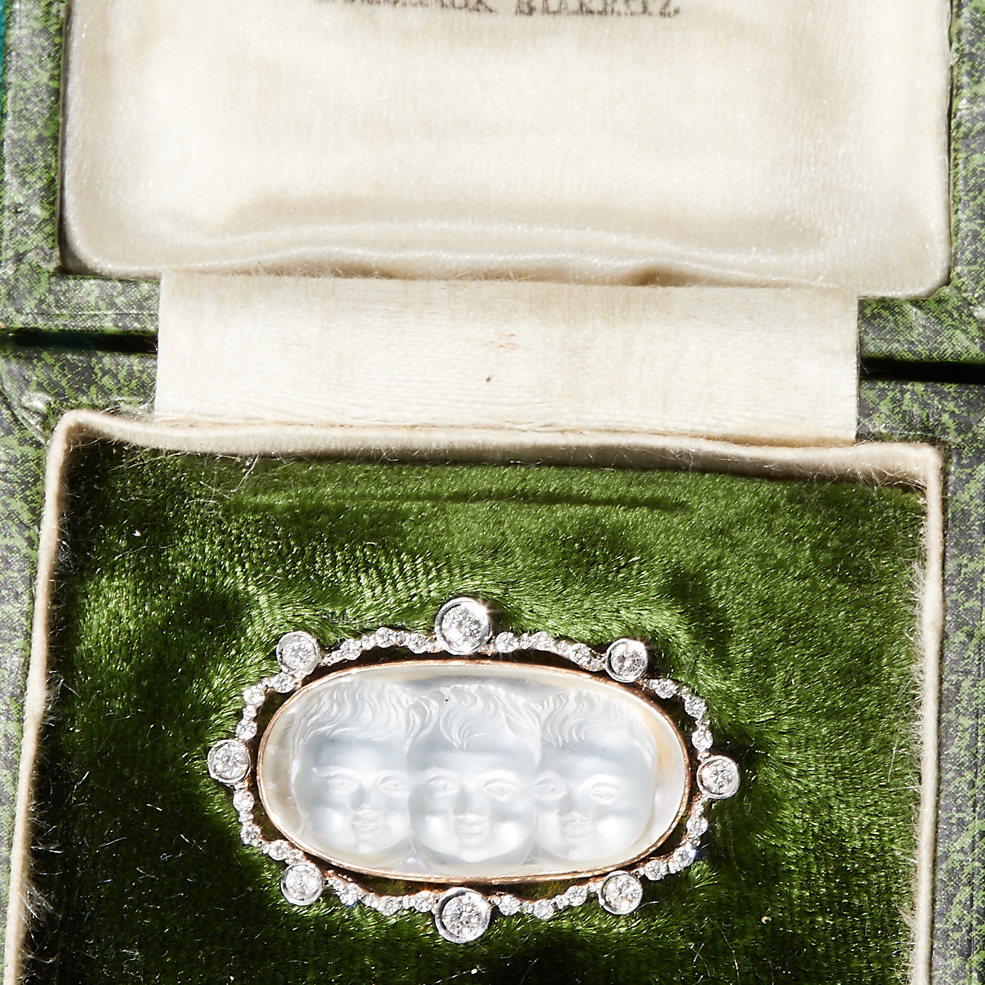 MAGNIFICENT VICTORIAN CARVED MOONSTONE AND DIAMOND BROOCH. - Image 2 of 2