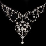 BEAUTIFUL AND ATTRACTIVE BELLE EPOQUE DIAMOND AND PEARL DROP NECKLACE