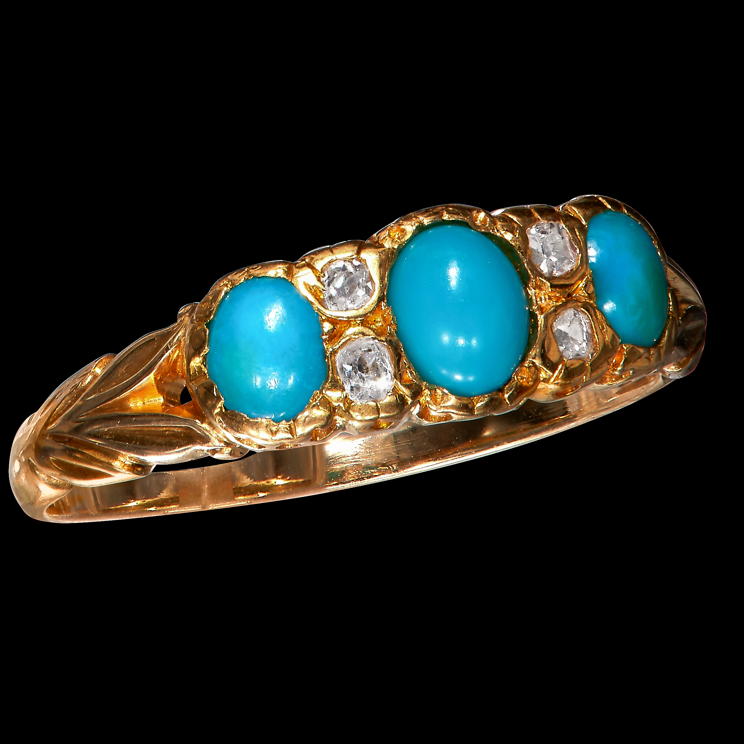 ANTIQUE TURQUOISE AND DIAMOND 3-STONE RING