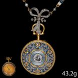 HENRY CAPT, GENEVA. IMPORTANT DIAMOND AND ENAMEL POCKET WATCH WITH ENAMEL AND PEARL CHAIN