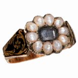 GEORGIAN PEARL AND ENAMEL MEMORI RING