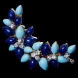 ATTRIBUTED TO MARCHAK PARIS, RARE VINTAGE ENAMEL AND DIAMOND CRESCENT BROOCH