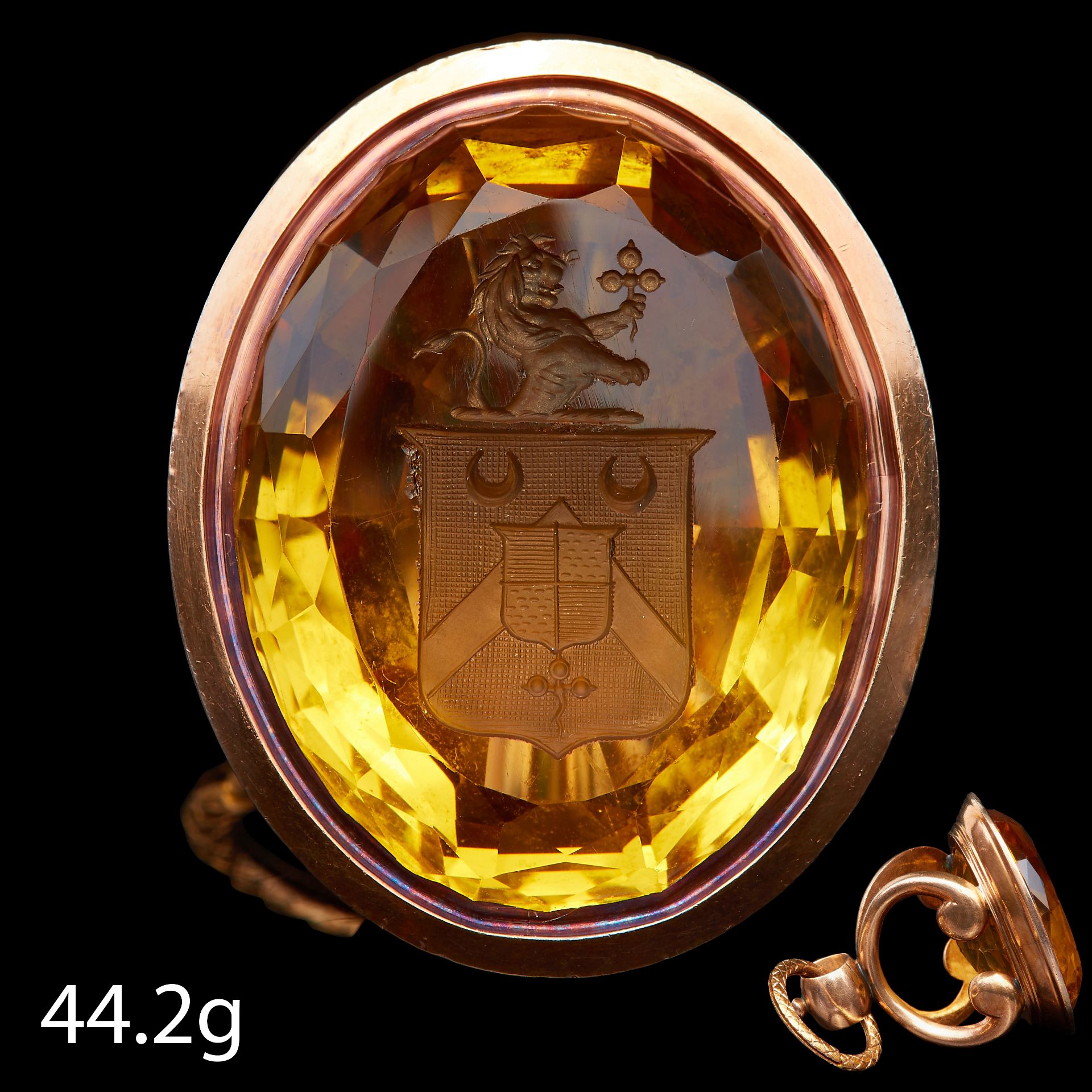 IMPORTANT LARGE VICTORIAN CITRINE INTAGLIO FOB SEAL