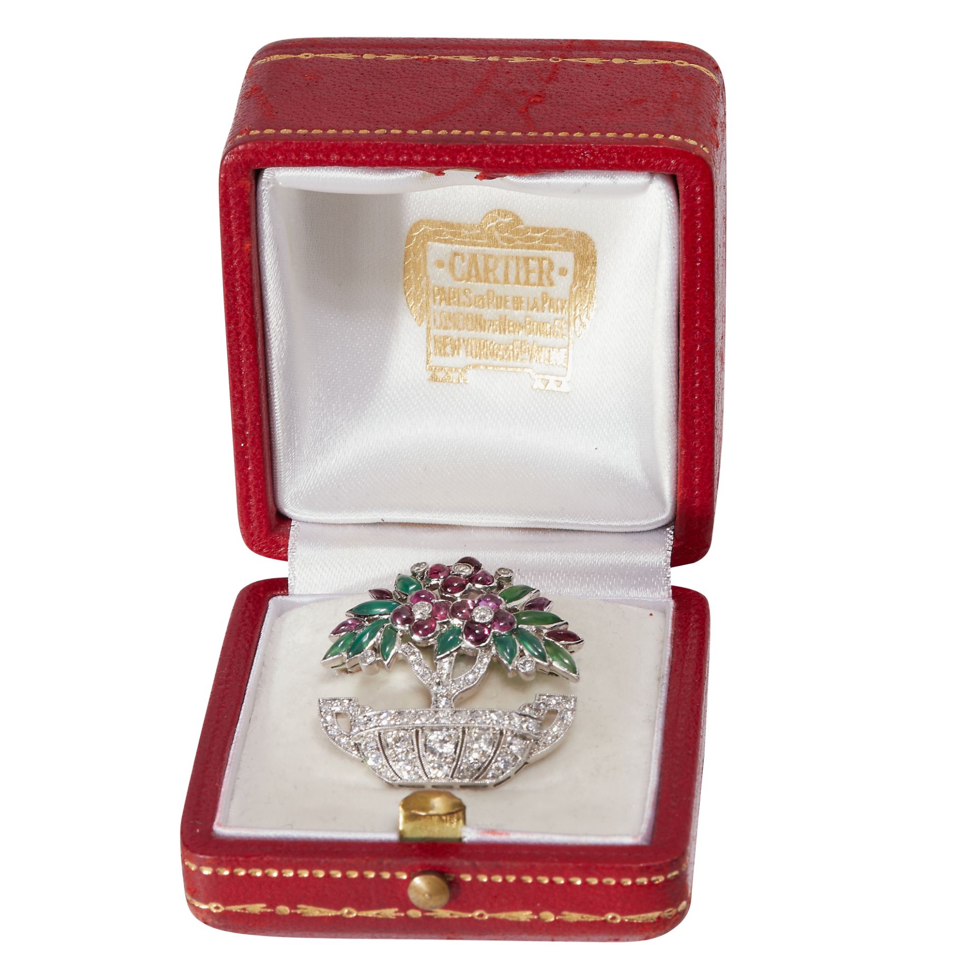 CARTIER, IMPORTANT ART-DECO DIAMOND, RUBY AND JADE FLORAL BROOCH - Image 2 of 3