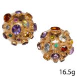 FINE PAIR OF GOLD MULTI GEM SPUTNIK EAR CLIPS