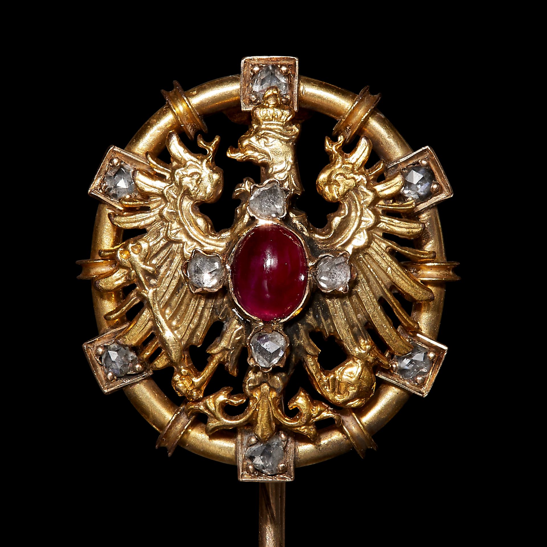 ANTIQUE RUBY AND DIAMOND EAGLE STICK PIN