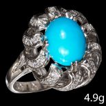 TURQUOISE AND DIAMOND CLUSTER RING
