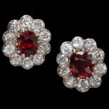 FINE PAIR OF TOURMALINE AND DIAMOND CLUSTER EARRINGS