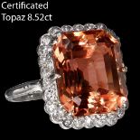 CERTIFICATED BEAUTIFUL ORANGE TOPAZ AND DIAMOND CLUSTER RING