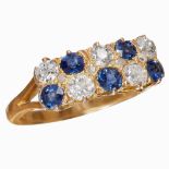 ANTIQUE SAPPHIRE AND DIAMOND 2-ROW RING