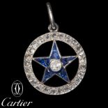 CARTIER PARIS, ATTRACTIVE ART-DECO SAPPHIRE AND DIAMOND STAR PENDANT