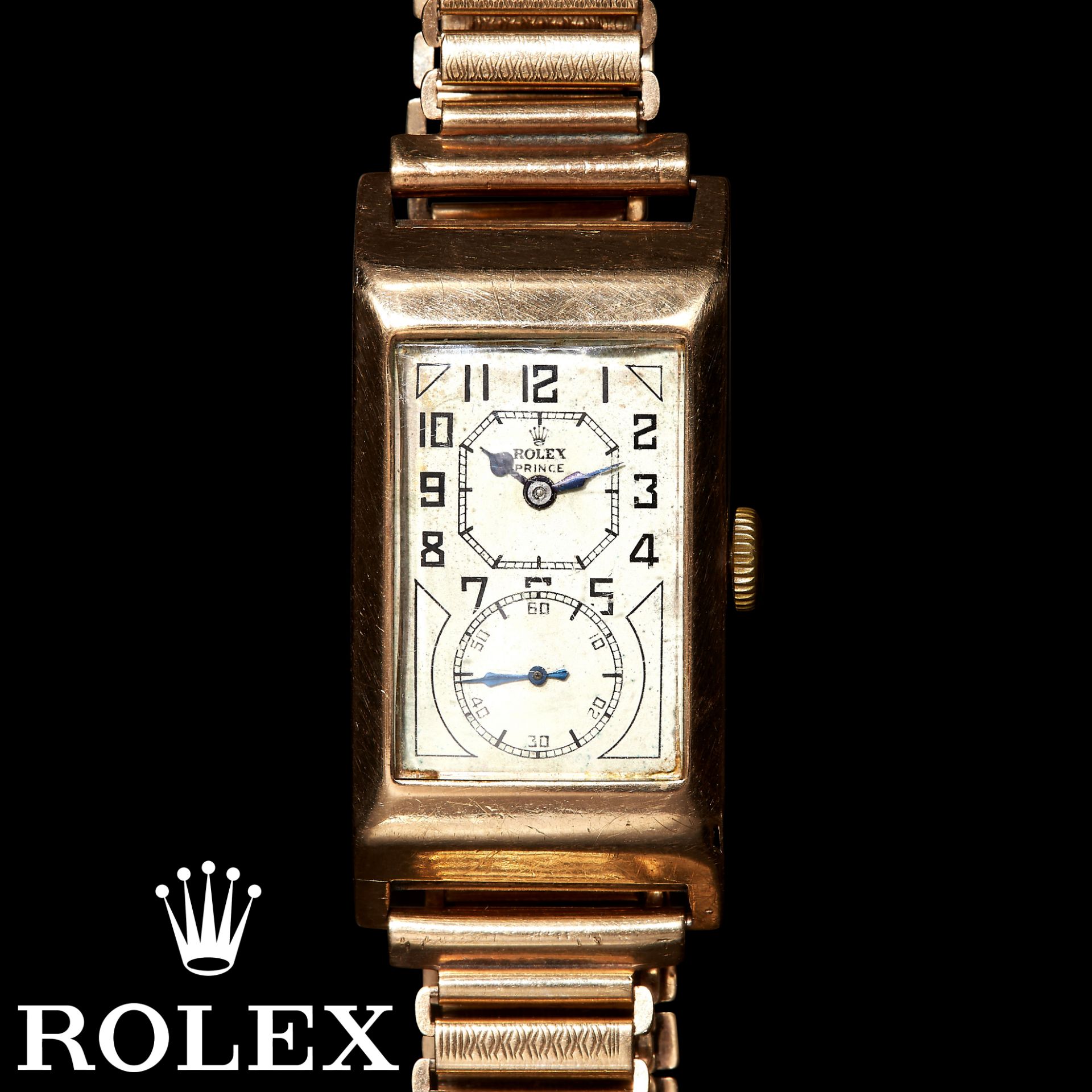 ROLEX, RARE VINTAGE PRINCE RECTANGULAR GOLD WATCH