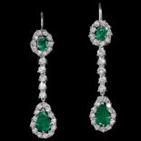 FINE PAIR OF EMERALD AND DIAMOND DROP EARRINGS