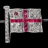 UNUSUAL RUBY AND DIAMOND VICE ADMIRAL SWEETHEART BROOCH