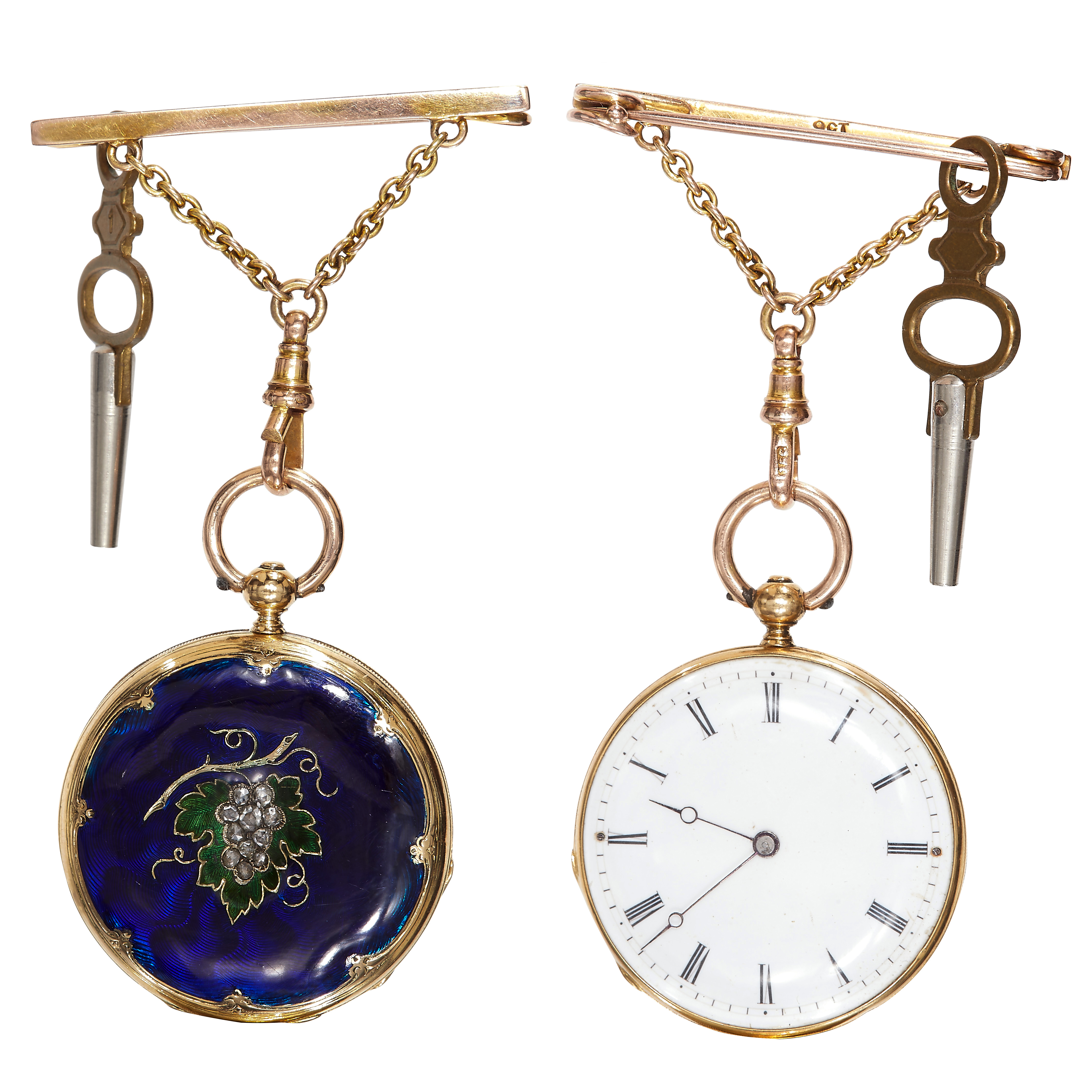 LE ROY & FILS - PARIS GOLD AND ENAMEL FOB WATCH