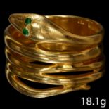 ATTRACTIVE 4-COIL EMERALD SNAKE RING