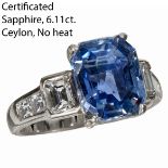 CERTIFICATED CEYLON SAPPHIRE AND DIAMOND RING